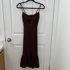 No Boundaries Brown Midi Dress with Button Detail